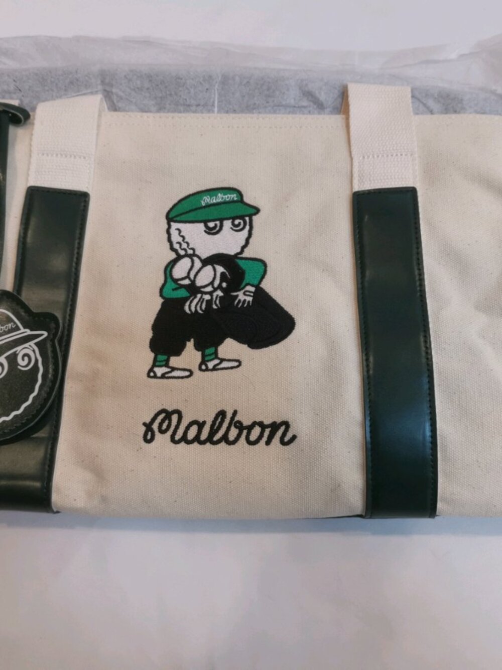 Malbon Golf Boston Bag White Green Large Capacity